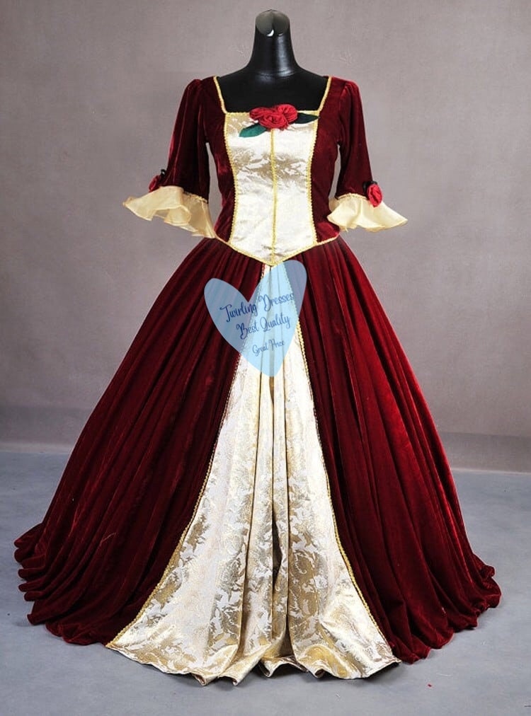 Christmas Belle Princess Dress, Adult Belle Princess Dress, Red Belle Dress - TwirlingDresses