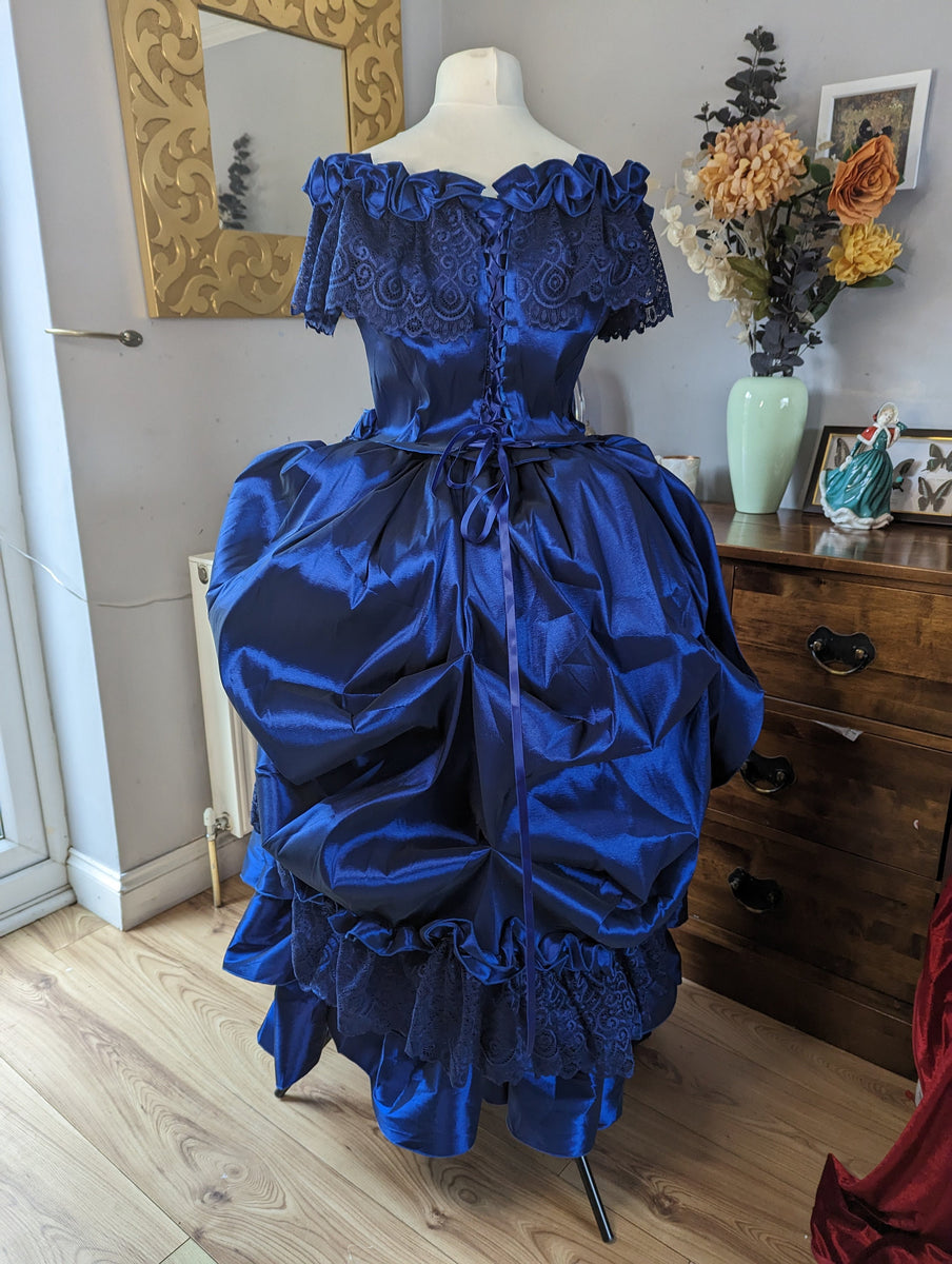 Navy Blue Victorian Gothic Dress, Victorian Bustle Dress, Victorian co