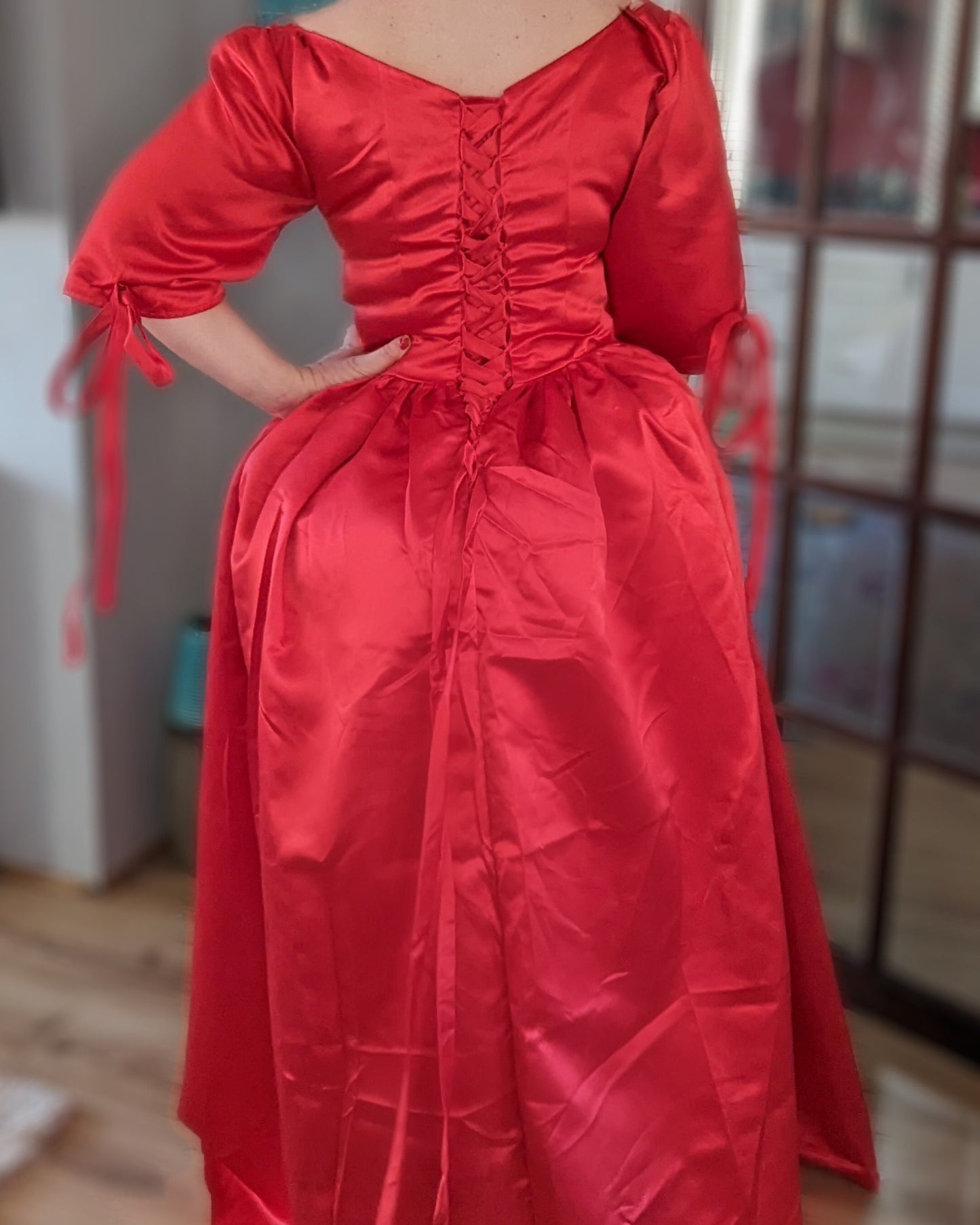 Red satin Georgian dress, Red Outlander dress