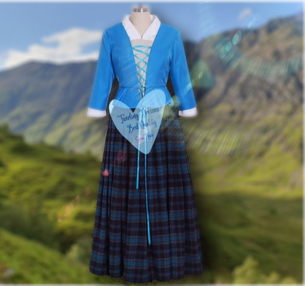 Scottish Highland Jacket and vest  dress , 18th Century Dress, 1700s Dress , Historic Costume, Theatre Dress, Outlander Dress - TwirlingDresses