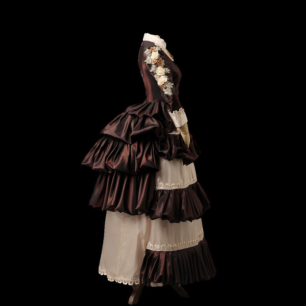 
                  
                    Brown satin Victorian dress,  Victorian costume , bustle dress, Victorian bustle dress, bustle era dress,
                  
                