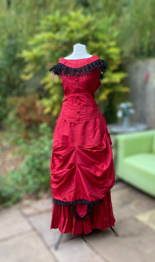 
                  
                    Red Victorian dress,  taffeta Victorian dress, bustle dress, Victorian bustle dress, bustle era dress, Victoriana
                  
                