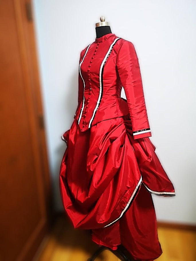 
                  
                    Victorian dress, Red  satin Victorian dress, bustle dress, Gilded Cage Dress, Victoriana,Civil War Dress, Dickens Dress
                  
                