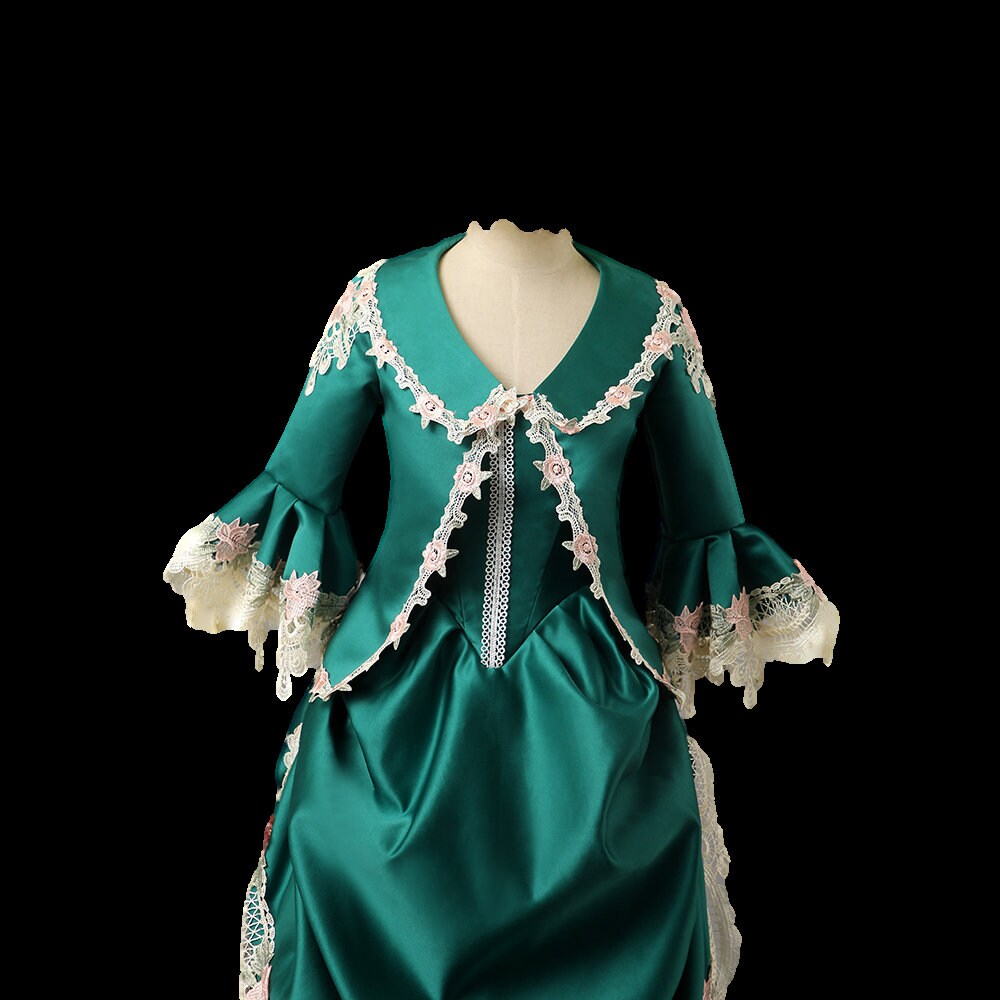 
                  
                    Green satin Victorian dress,  Victorian costume , bustle dress, Victorian bustle dress, bustle era dress,
                  
                