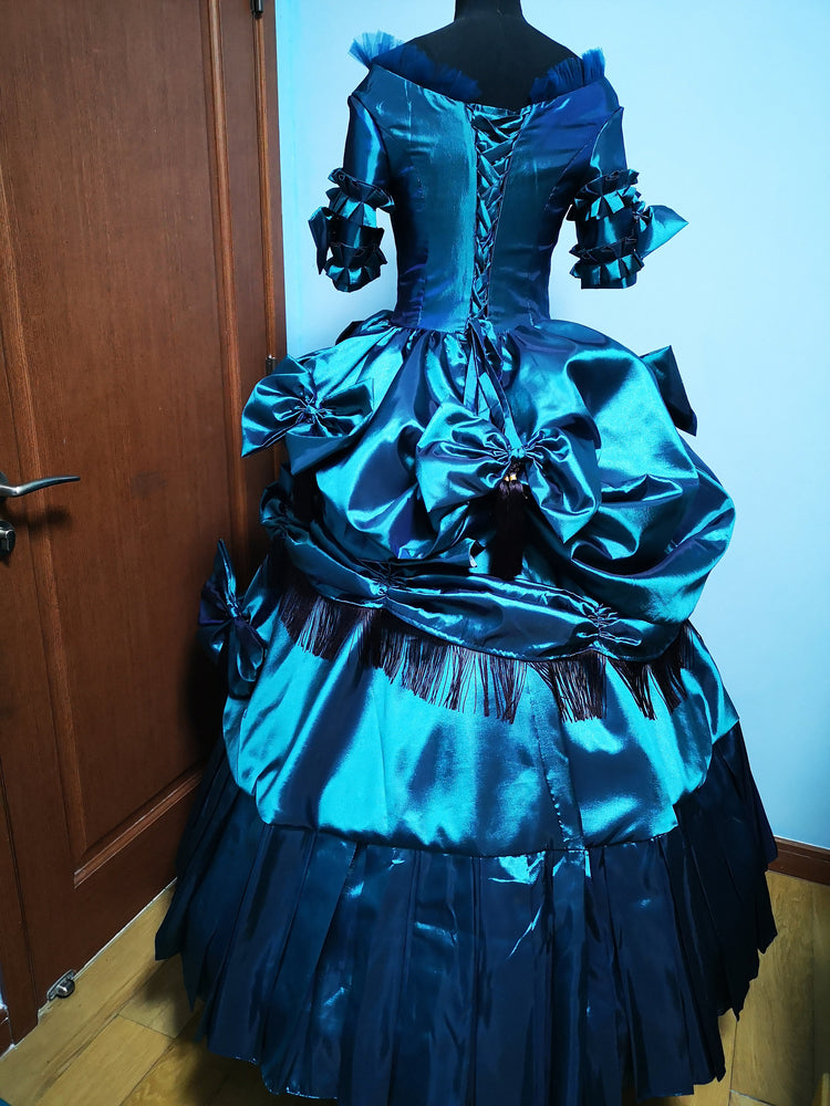 
                  
                    Victorian dress,Blue satin Victorian dress, bustle dress, Gilded Cage Dress, Victoriana,Civil War Dress, Dickens Dress
                  
                