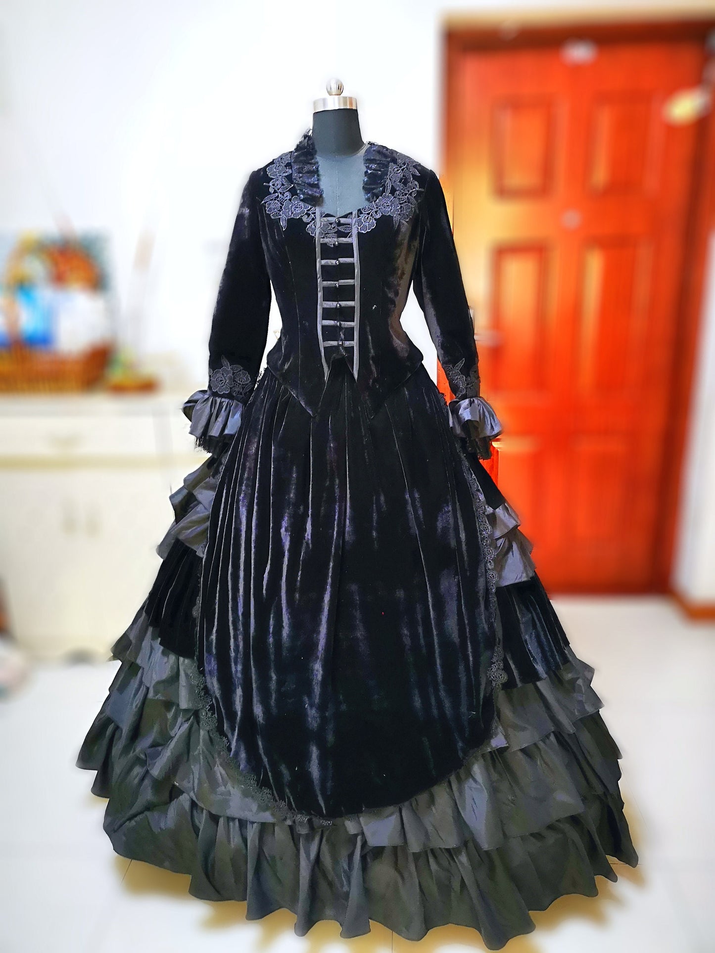 
                  
                    Black velvet  Victorian dress, bustle dress, Gilded Cage Dress, Victoriana,Civil War Dress, Dickens Dress
                  
                