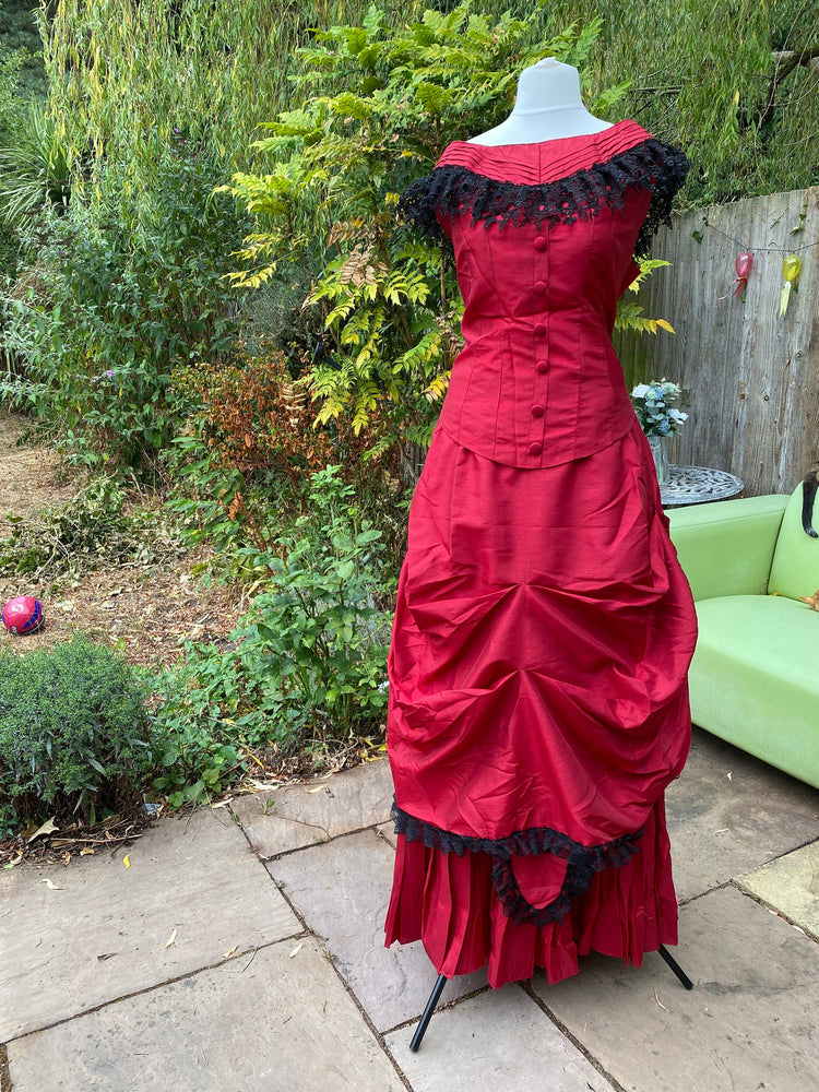 
                  
                    Red Victorian dress,  taffeta Victorian dress, bustle dress, Victorian bustle dress, bustle era dress, Victoriana
                  
                