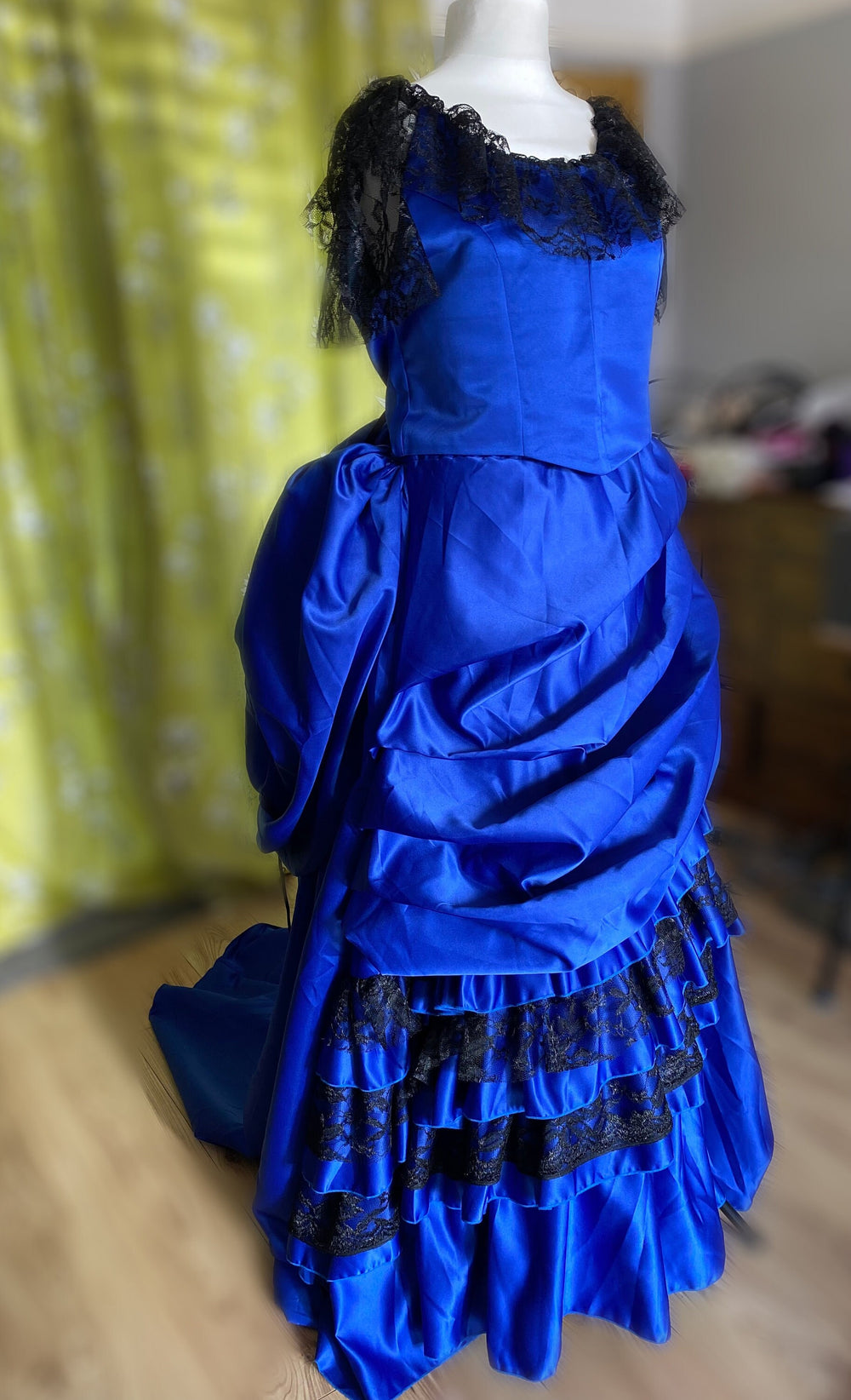navy blue victorian dress Navy Blue Victorian Dickens Fair Gothic Girl Dress Cotton Maid Tiered Ruffles Punk Theater Costume (Size: M)
