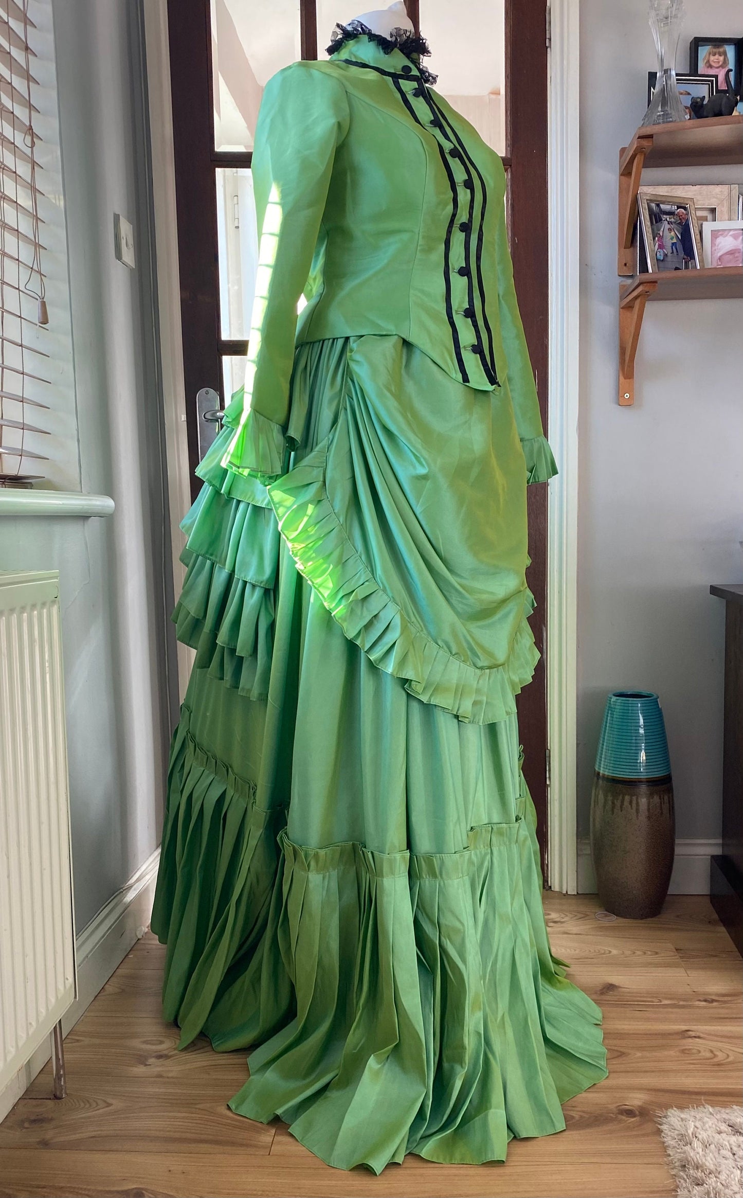 
                  
                    Lime Green Victorian dress, bustle dress, Gilded Cage Dress, Victoriana,Civil War Dress
                  
                