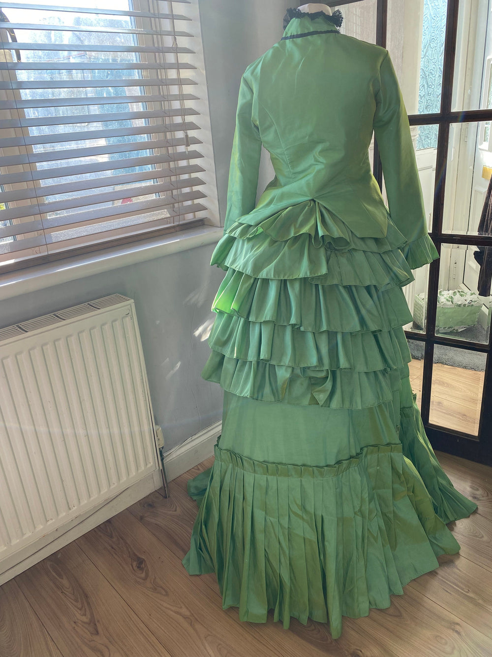 Lime Green Victorian dress, bustle dress, Gilded Cage Dress, Victorian   TwirlingDresses