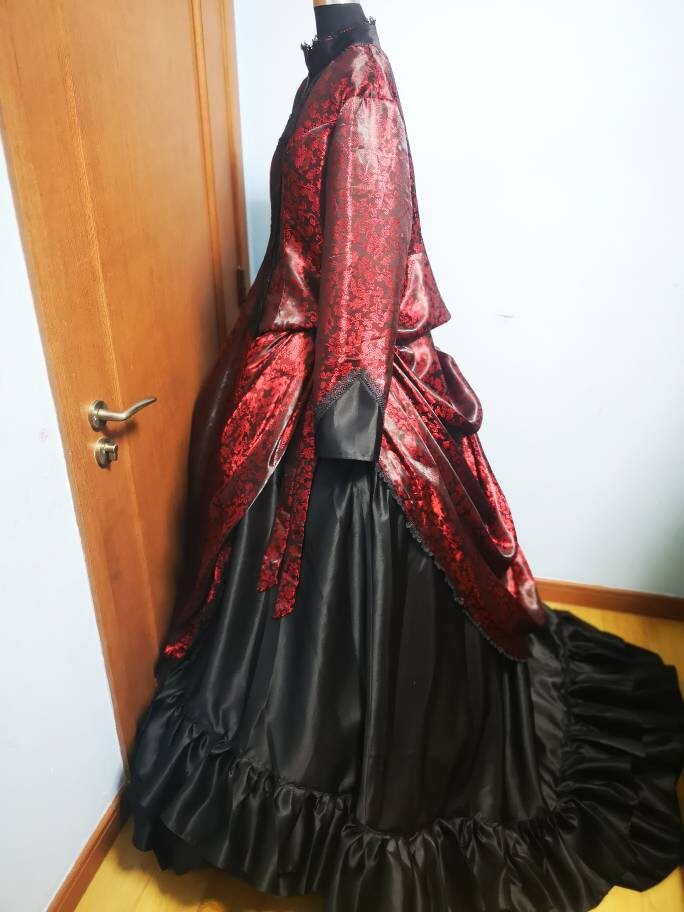 red gothic victorian dress Ctreela Gothic Victorian Dresses for Women Classic Court Costumes Queen Ball Gown Masquerade Dress, Women's, Size: Small, Red