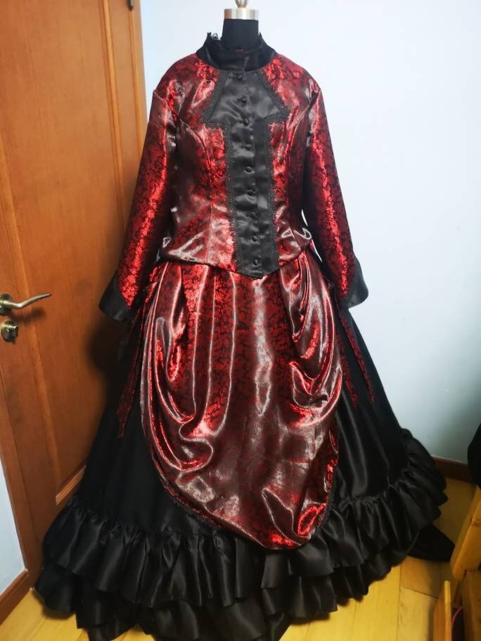 Gothic  Victorian dress, Red  Victorian bustle dress,