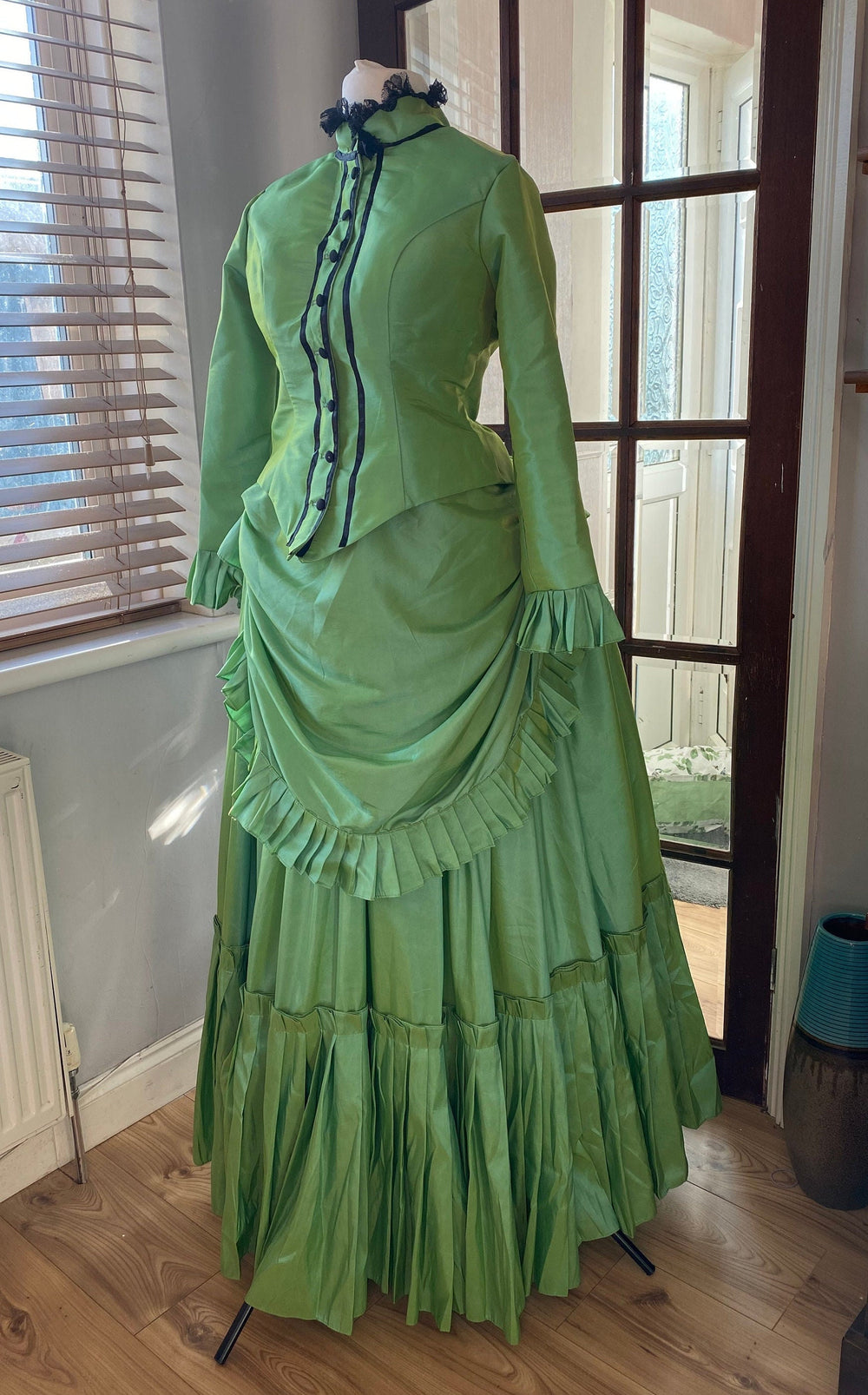 Lime Green Victorian dress, bustle dress, Gilded Cage Dress, Victoriana,Civil War Dress