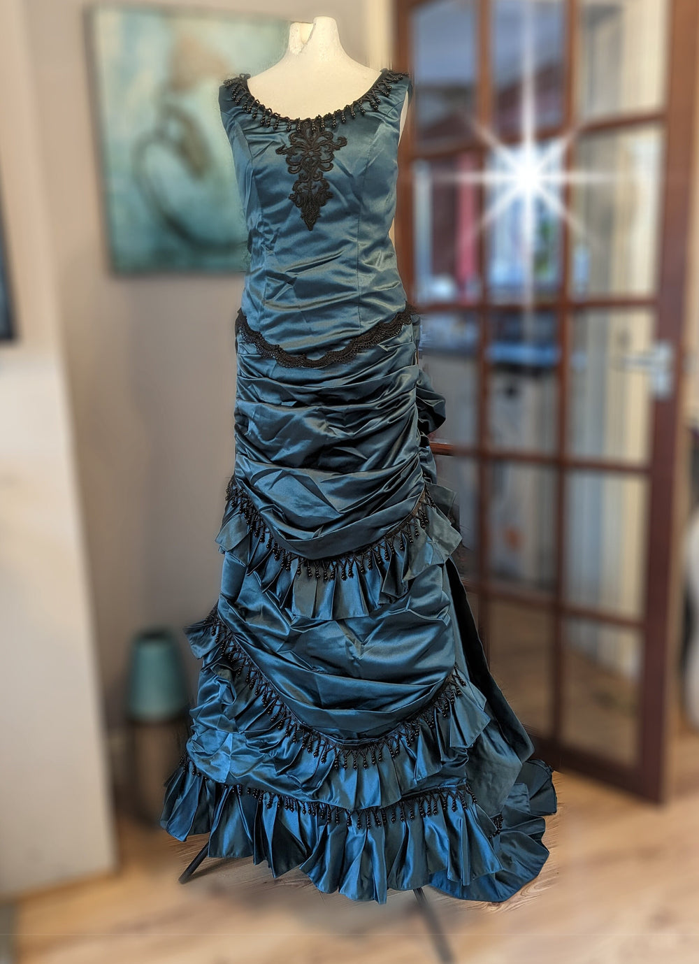 bustle prom dress Teal Victorian Bustle Dress, Victorian costume – TwirlingDresses