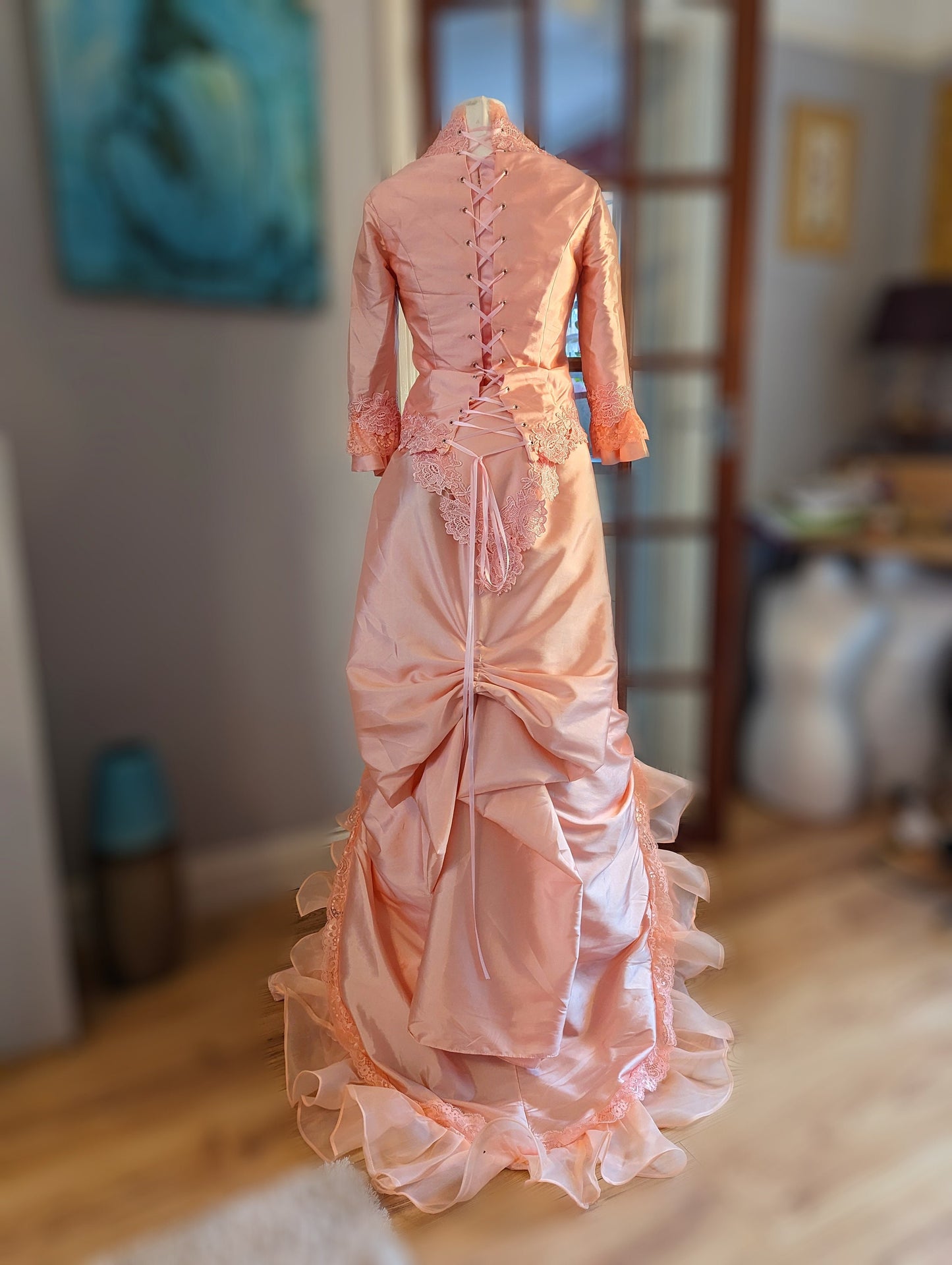 
                  
                    Peach Victorian  Bustle Dress, Victorian costume, pink Bustle dress
                  
                