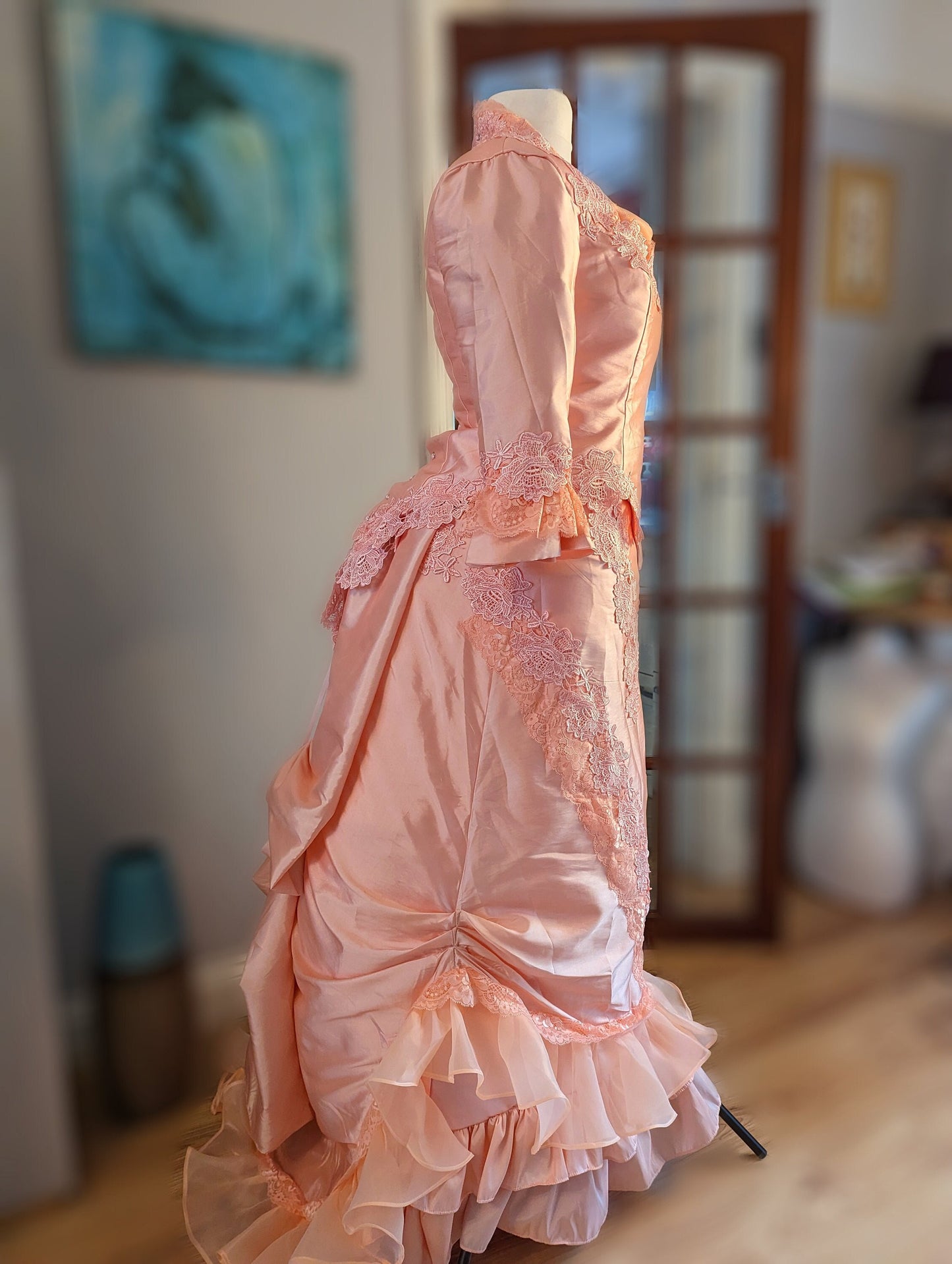 
                  
                    Peach Victorian  Bustle Dress, Victorian costume, pink Bustle dress
                  
                