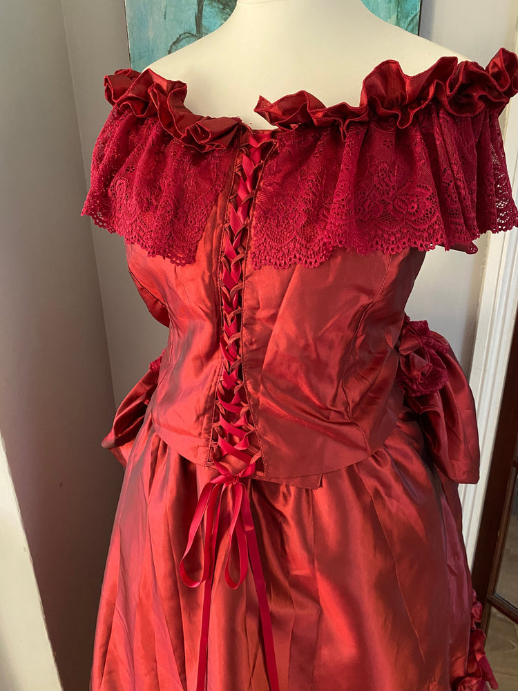 
                  
                    Victorian dress,Red satin Victorian dress, bustle dress, Gilded Cage Dress, Victoriana,Civil War Dress
                  
                