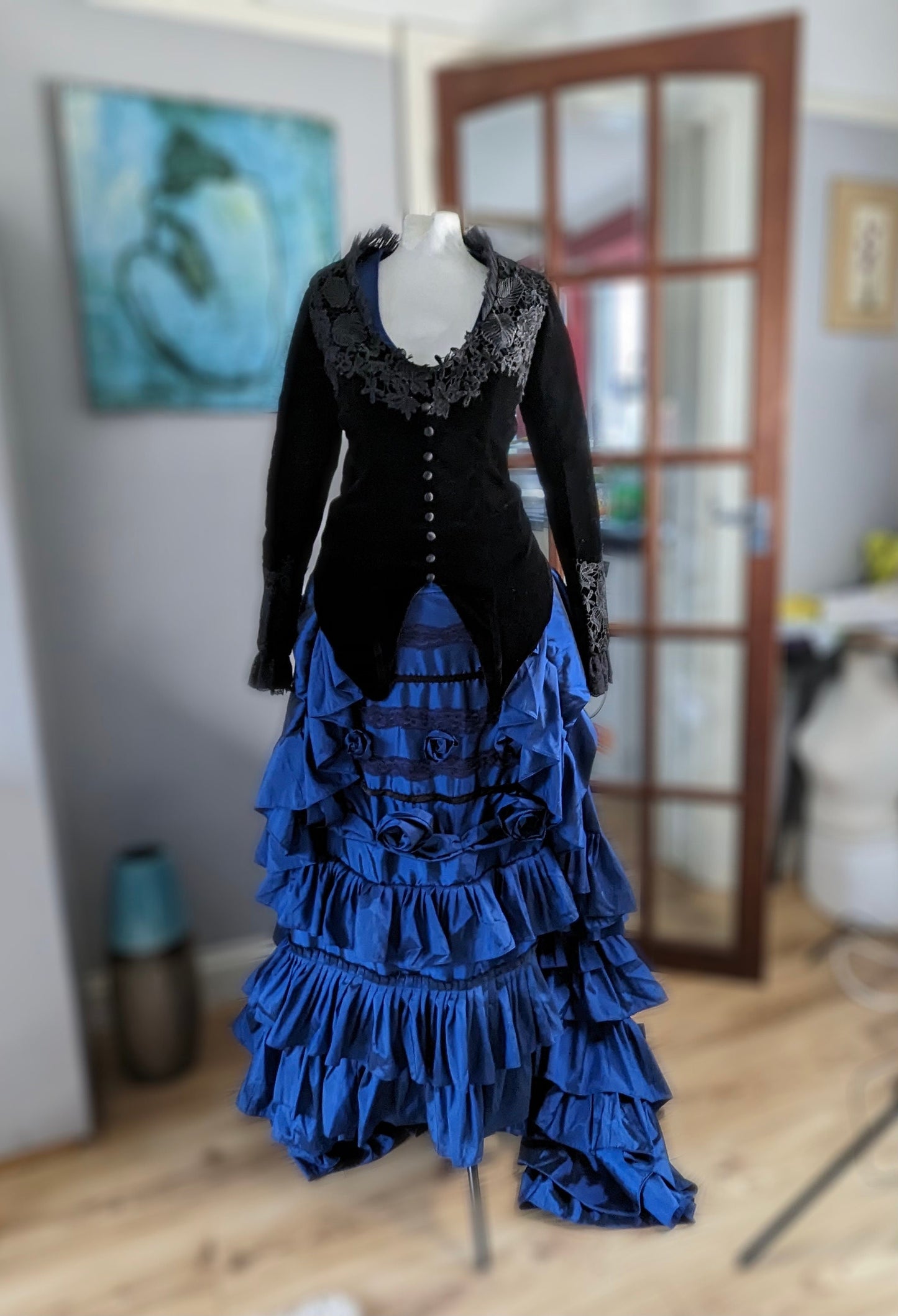 
                  
                    Ready Made Blue Victorian Gothic Dress, size USA 8, Victorian  Bustle Dress, Victorian costume, Steam Punk dress
                  
                