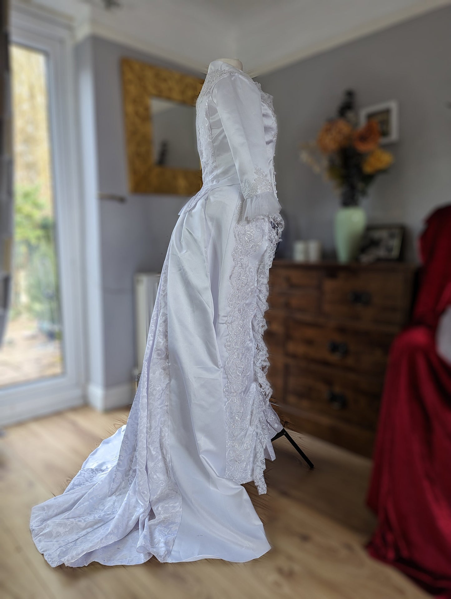 White Victorian Bustle Dress, Victorian costume, white Bustle dress, V – TwirlingDresses