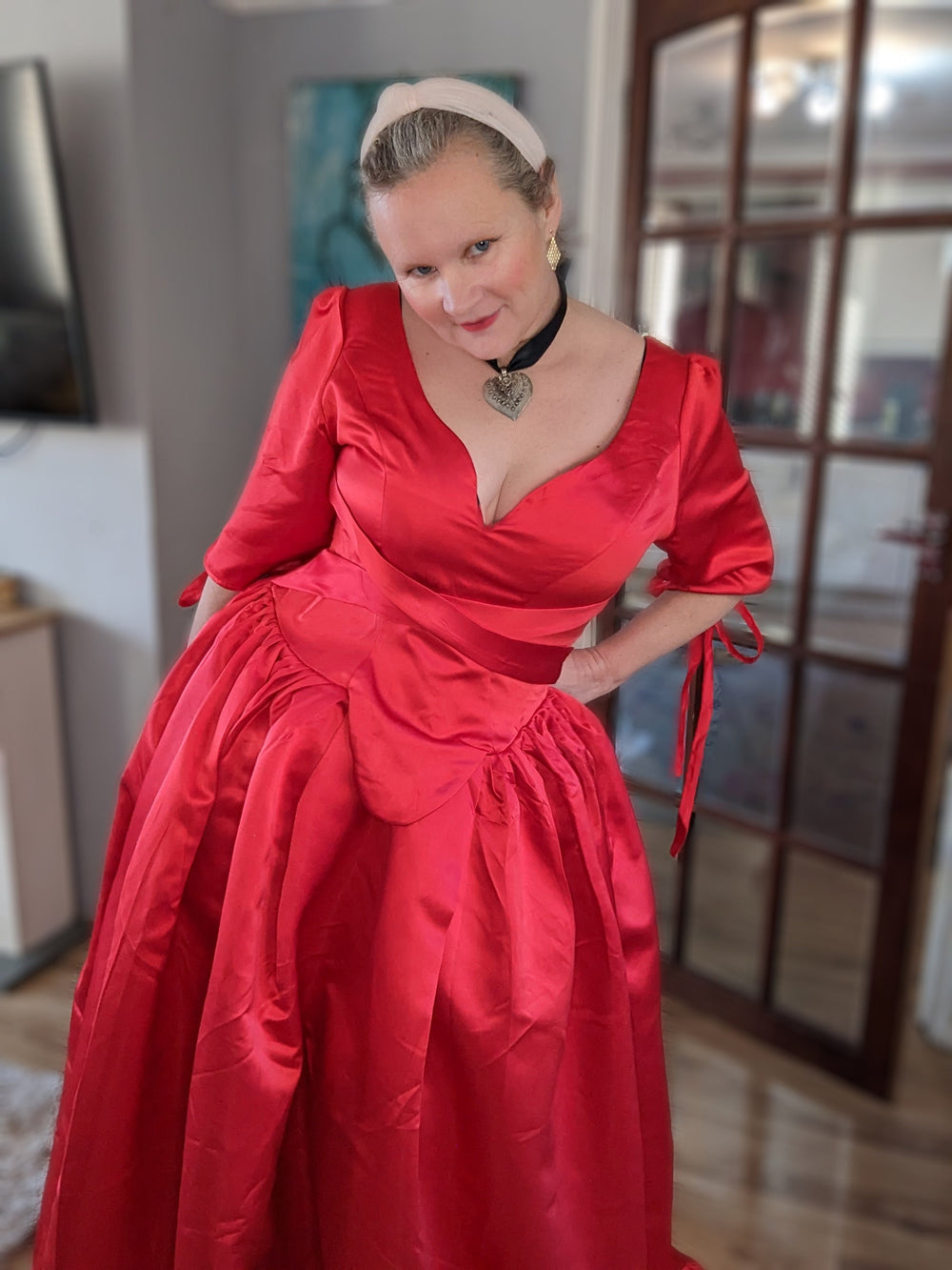 Red satin Georgian dress, Red Outlander dress