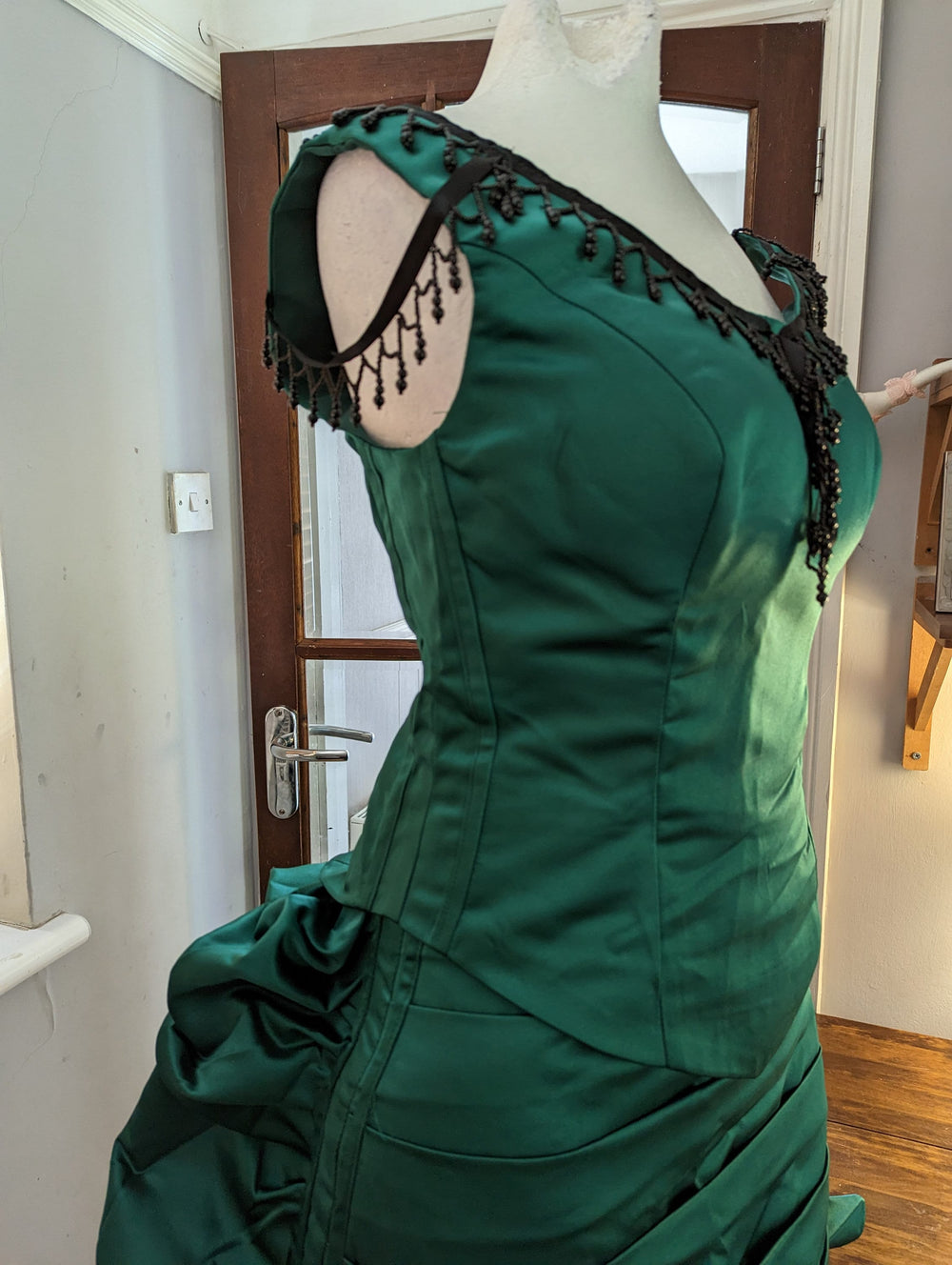 Ready Made Emerald Green Victorian Dress,Bustle Dress, Victorian Era c –  TwirlingDresses
