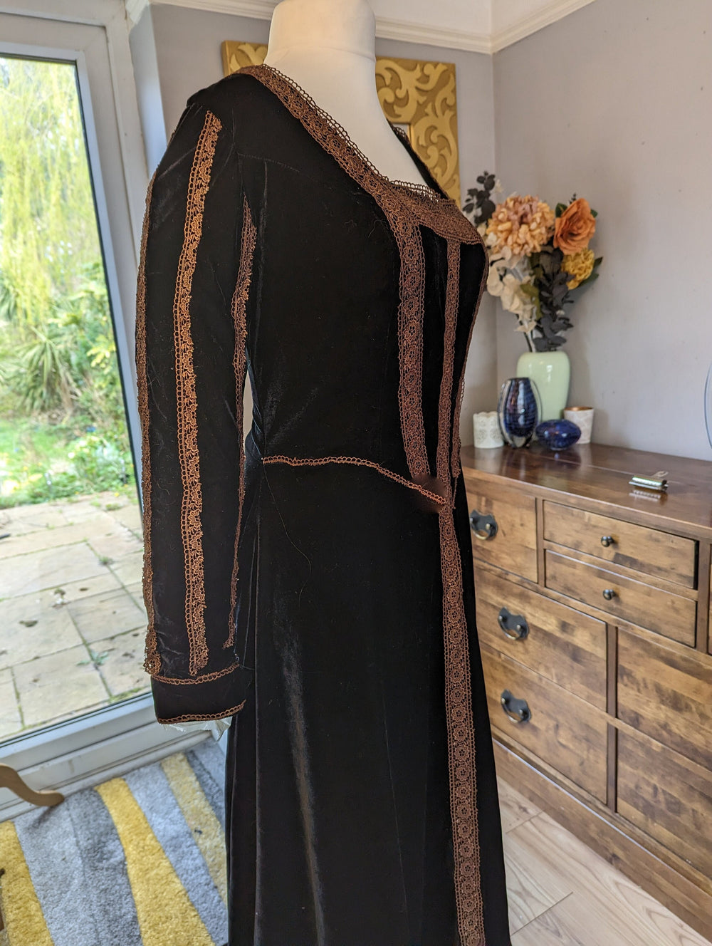 Black velvet Medieval Dress, Medieval Wedding Dress